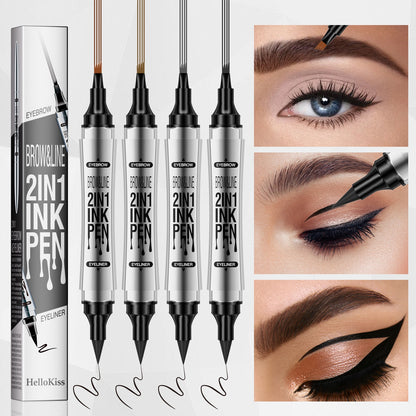 2 In 1 Microblading Eyebrow Pen, 4 Fork Tip,3D Waterproof Magic Eyebrow Pencil With Multifunctional Double Head Eyebrow Pencil With Eyeliner Pencil, Waterproof Long,light Brown,dark Brown,grey,black