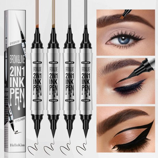 2 In 1 Microblading Eyebrow Pen, 4 Fork Tip,3D Waterproof Magic Eyebrow Pencil With Multifunctional Double Head Eyebrow Pencil With Eyeliner Pencil, Waterproof Long,light Brown,dark Brown,grey,black