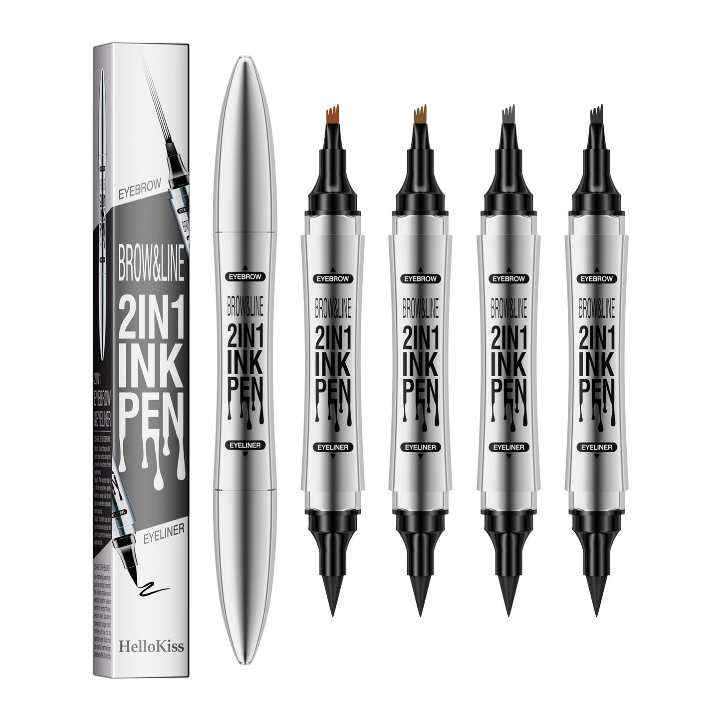 2 In 1 Microblading Eyebrow Pen, 4 Fork Tip,3D Waterproof Magic Eyebrow Pencil With Multifunctional Double Head Eyebrow Pencil With Eyeliner Pencil, Waterproof Long,light Brown,dark Brown,grey,black