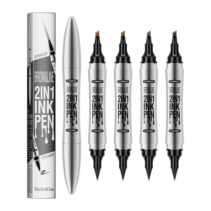 2 In 1 Microblading Eyebrow Pen, 4 Fork Tip,3D Waterproof Magic Eyebrow Pencil With Multifunctional Double Head Eyebrow Pencil With Eyeliner Pencil, Waterproof Long,light Brown,dark Brown,grey,black