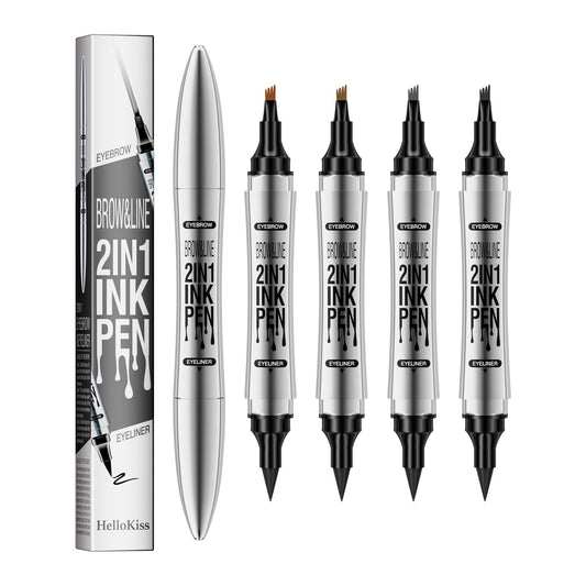 2 In 1 Microblading Eyebrow Pen, 4 Fork Tip,3D Waterproof Magic Eyebrow Pencil With Multifunctional Double Head Eyebrow Pencil With Eyeliner Pencil, Waterproof Long,light Brown,dark Brown,grey,black