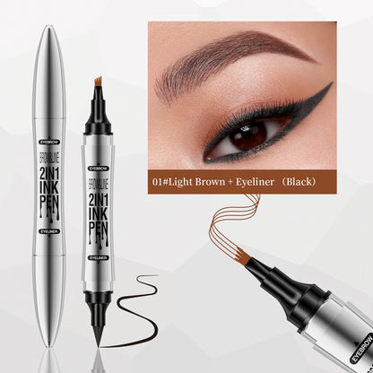 2 In 1 Microblading Eyebrow Pen, 4 Fork Tip,3D Waterproof Magic Eyebrow Pencil With Multifunctional Double Head Eyebrow Pencil With Eyeliner Pencil, Waterproof Long,light Brown,dark Brown,grey,black